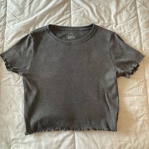 Aerie, ribbed lettuce trim baby tee, grey, small crop top